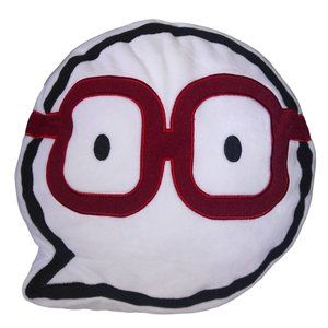 Statement Quote Emoji White Pillow with Red Glasses Accent Throw Round Pillow